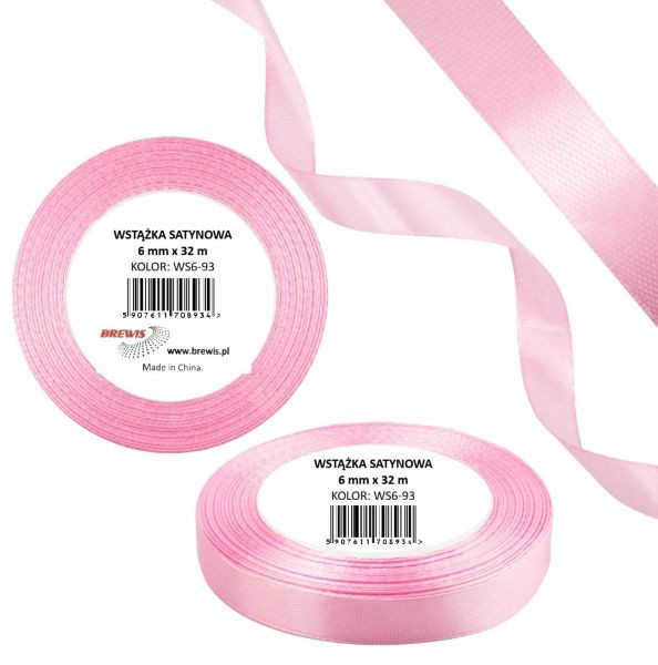 Wstążka satynowa 6mmx32m Baby Pink WS6-93 Brewis